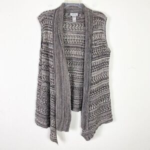 Avenue Grey & White Striped Knit Sleeveless Cardigan Sweater Size 18/20